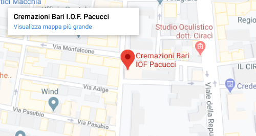 Mappa sede legale I.O.F. Pacucci Cremazioni Bari Corso Benedetto Croce, 122, 70125 Bari BA