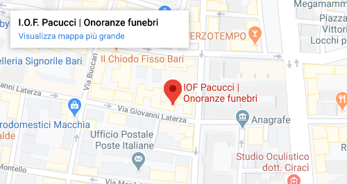 Mappa showroom I.O.F. Pacucci | Onoranze funebri Via Giovanni Laterza, 5, 70125 Bari BA